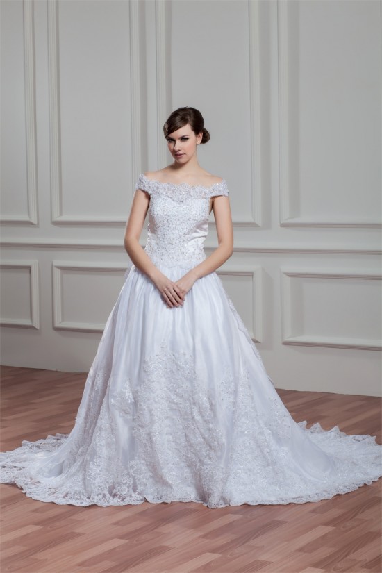 A-Line Sleeveless Off-the-Shoulder Satin Organza Lace Wedding Dresses 2030540 A-Line Sleeveless Off-the-Shoulder Satin Organza Lace Wedding Dresses 2030540