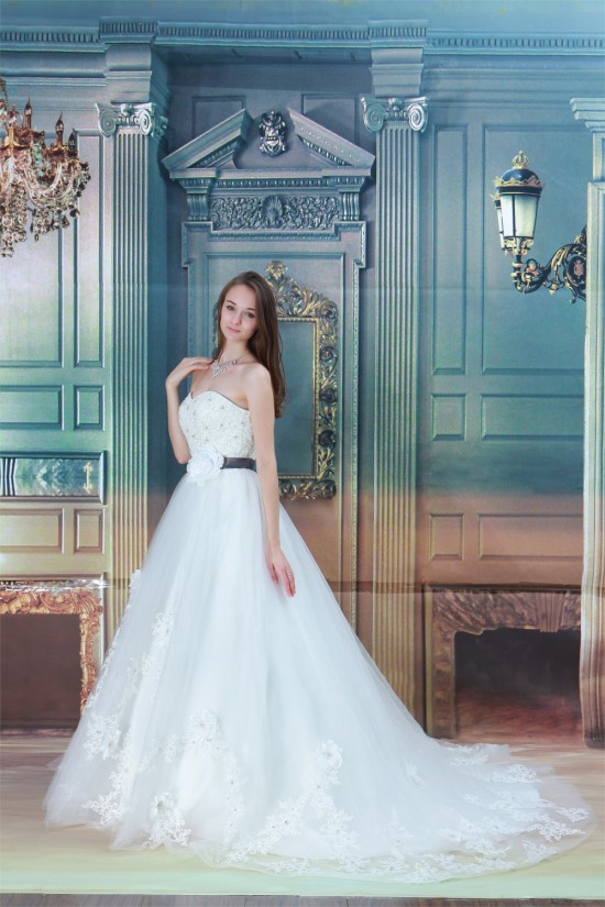 A-Line Sleeveless Satin Fine Netting Lace Sweetheart Wedding Dresses 2030542 A-Line Sleeveless Satin Fine Netting Lace Sweetheart Wedding Dresses 2030542