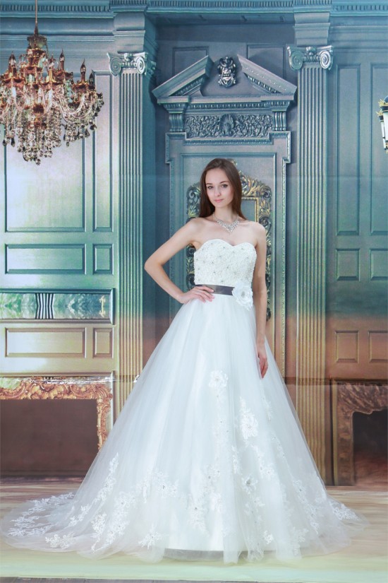 A-Line Sleeveless Satin Fine Netting Lace Sweetheart Wedding Dresses 2030542 A-Line Sleeveless Satin Fine Netting Lace Sweetheart Wedding Dresses 2030542
