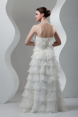 A-Line Sleeveless Satin Lace Organza Strapless Embellished Wedding Dresses 2030543