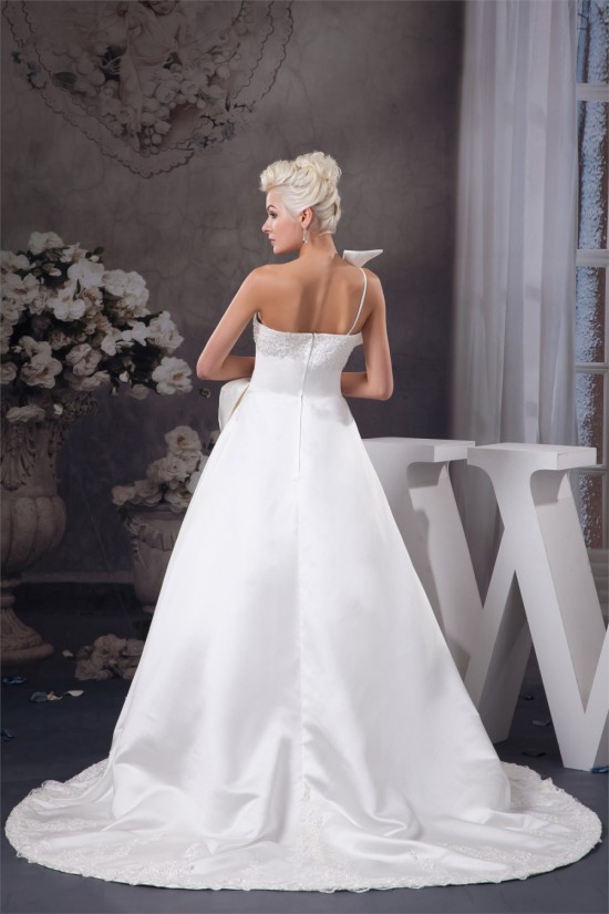 A-Line Sleeveless Satin Taffeta One-Shoulder Lace Wedding Dresses 2030545 A-Line Sleeveless Satin Taffeta One-Shoulder Lace Wedding Dresses 2030545