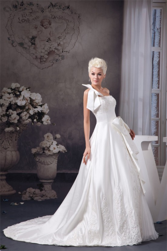 A-Line Sleeveless Satin Taffeta One-Shoulder Lace Wedding Dresses 2030545 A-Line Sleeveless Satin Taffeta One-Shoulder Lace Wedding Dresses 2030545