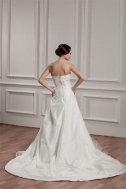 A-Line Sleeveless Satin Taffeta Sweetheart Sweet Wedding Dresses 2030547