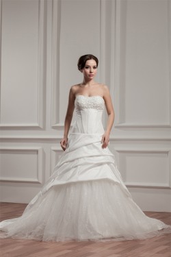 A-Line Sleeveless Satin Taffeta Sweetheart Sweet Wedding Dresses 2030547