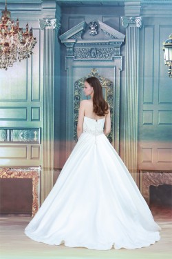 A-Line Sleeveless Soft Sweetheart Satin Beaded Lace Wedding Dresses 2030548