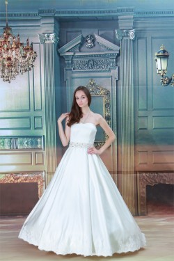 A-Line Sleeveless Soft Sweetheart Satin Beaded Lace Wedding Dresses 2030548