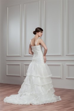 A-Line Sleeveless Spaghetti Straps Satin Organza New Arrival Wedding Dresses 2030549