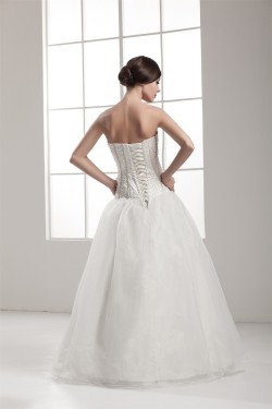 A-Line Sleeveless Strapless Satin Fine Netting Beaded Wedding Dresses 2030550