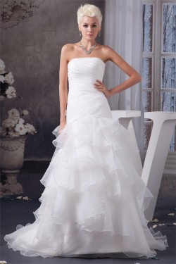 A-Line Sleeveless Strapless Beaded Wedding Dresses 2030551