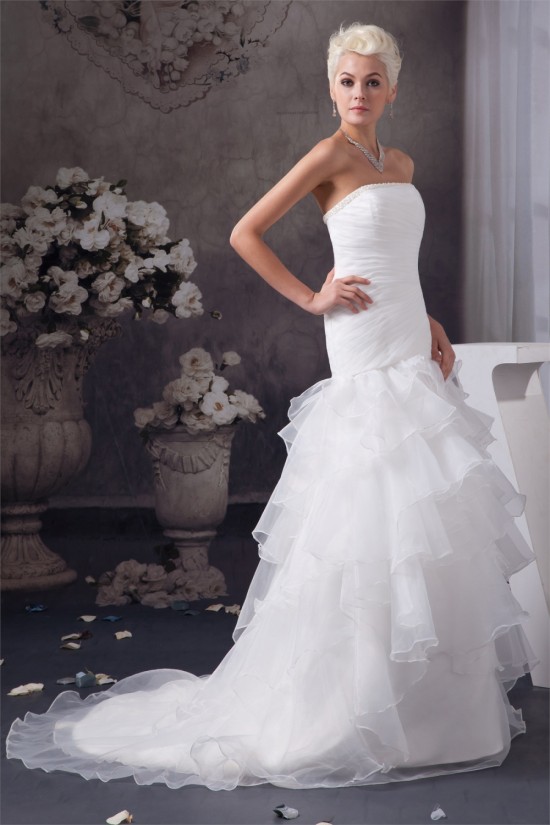 A-Line Sleeveless Strapless Beaded Wedding Dresses 2030551