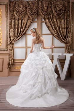 A-Line Sleeveless Strapless Satin Organza Sweet Wedding Dresses 2030552