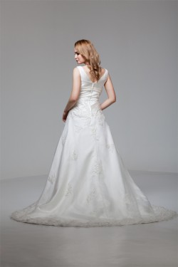 A-Line Sleeveless V-Neck Satin Organza New Arrival Wedding Dresses 2030556