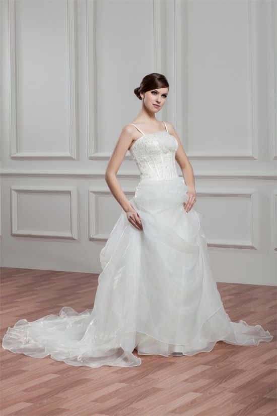 A-Line Spaghetti Straps Sleeveless Satin Organza Wedding Dresses 2030557