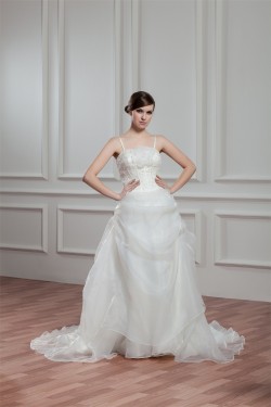 A-Line Spaghetti Straps Sleeveless Satin Organza Wedding Dresses 2030557