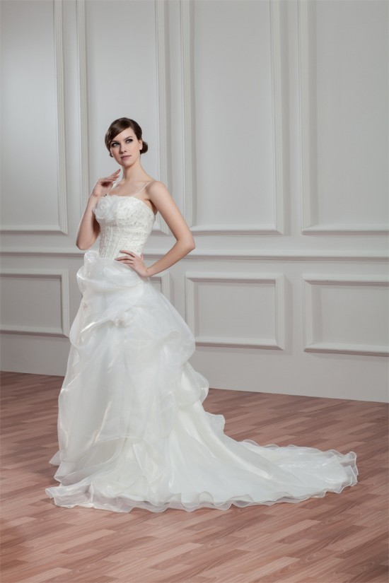 A-Line Spaghetti Straps Sleeveless Satin Organza Wedding Dresses 2030557