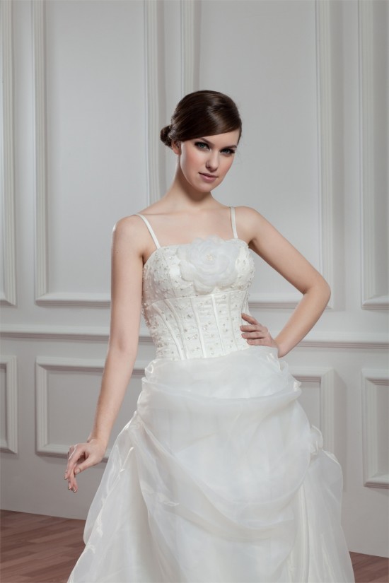A-Line Spaghetti Straps Sleeveless Satin Organza Wedding Dresses 2030557