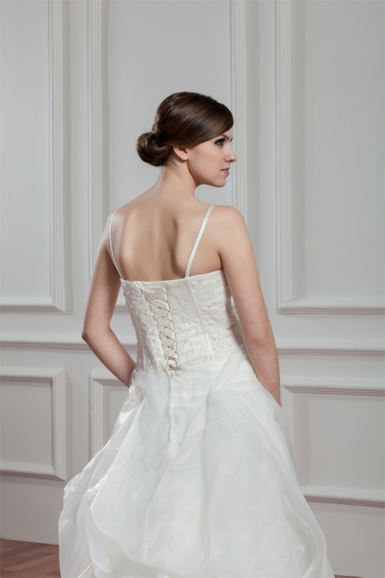 A-Line Spaghetti Straps Sleeveless Satin Organza Wedding Dresses 2030557