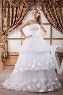 A-Line Strapless Satin Fine Netting Sleeveless Most Beautiful Wedding Dresses 2030559