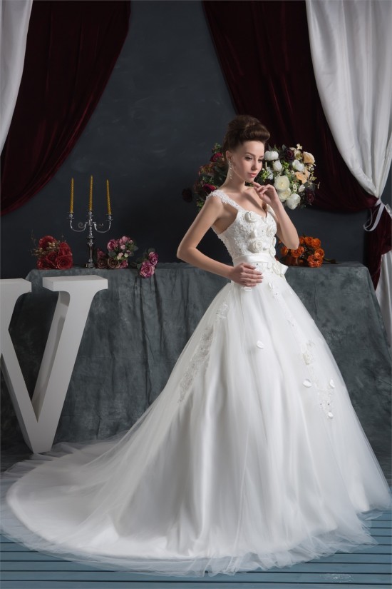 A-Line Straps Sleeveless Satin Lace Fine Netting Wedding Dresses 2030560 A-Line Straps Sleeveless Satin Lace Fine Netting Wedding Dresses 2030560