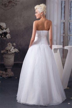 A-Line Sweetheart Satin Organza Sleeveless Beaded Floor Length Wedding Dresses 2030561