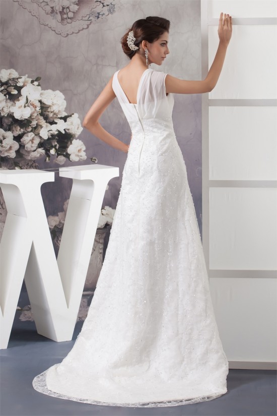 A-Line V-Neck Chiffon Silk like Satin Sleeveless New Arrival Wedding Dresses 2030567 A-Line V-Neck Chiffon Silk like Satin Sleeveless New Arrival Wedding Dresses 2030567