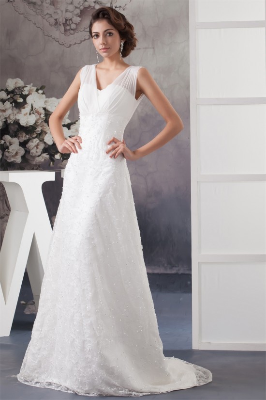 A-Line V-Neck Chiffon Silk like Satin Sleeveless New Arrival Wedding Dresses 2030567 A-Line V-Neck Chiffon Silk like Satin Sleeveless New Arrival Wedding Dresses 2030567