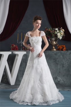 Amazing A-Line Satin Lace Straps Wedding Dresses 2030569