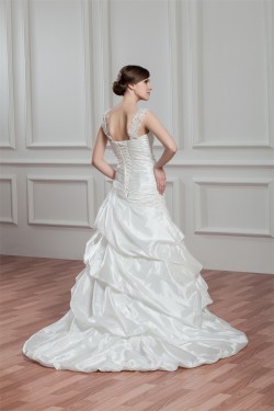 Amazing A-Line Sleeveless Illusion Sleeves Taffeta Lace Wedding Dresses 2030571