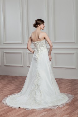 Amazing Satin Organza Sleeveless Strapless A-Line Wedding Dresses 2030575