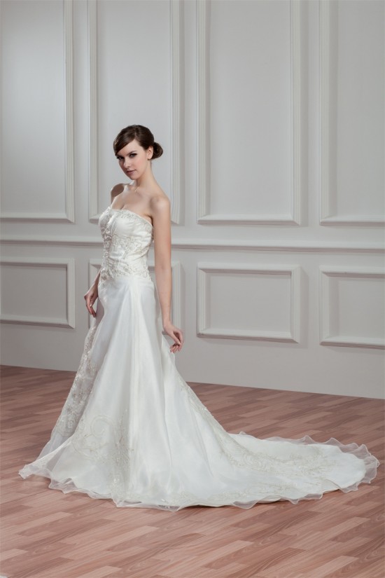 Amazing Satin Organza Sleeveless Strapless A-Line Wedding Dresses 2030575 Amazing Satin Organza Sleeveless Strapless A-Line Wedding Dresses 2030575