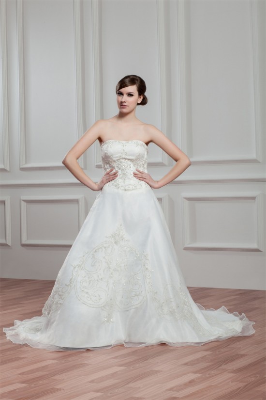 Amazing Satin Organza Sleeveless Strapless A-Line Wedding Dresses 2030575 Amazing Satin Organza Sleeveless Strapless A-Line Wedding Dresses 2030575