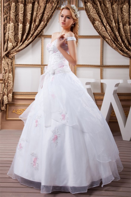 Amazing Ball Gown Off-the-Shoulder Satin Organza Wedding Dresses 2030583