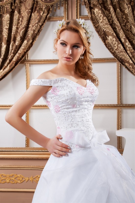 Amazing Ball Gown Off-the-Shoulder Satin Organza Wedding Dresses 2030583