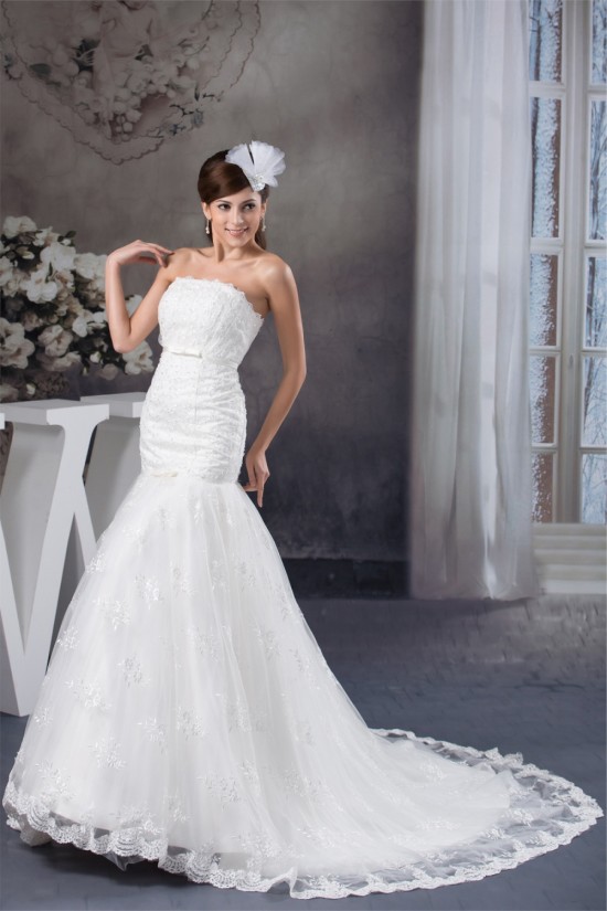 Amazing Sleeveless Satin Lace Strapless A-Line Wedding Dresses 2030584