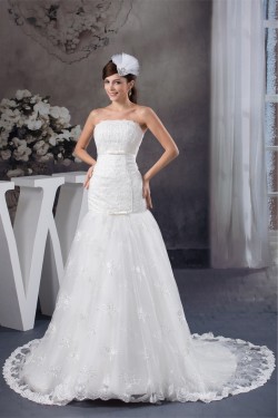 Amazing Sleeveless Satin Lace Strapless A-Line Wedding Dresses 2030584