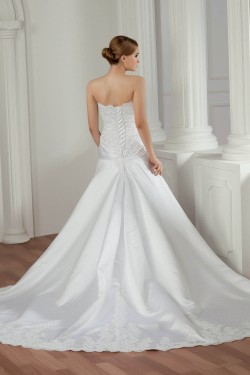 Amazing Sleeveless Satin Lace Sweetheart A-Line Lace Wedding Dresses 2030585