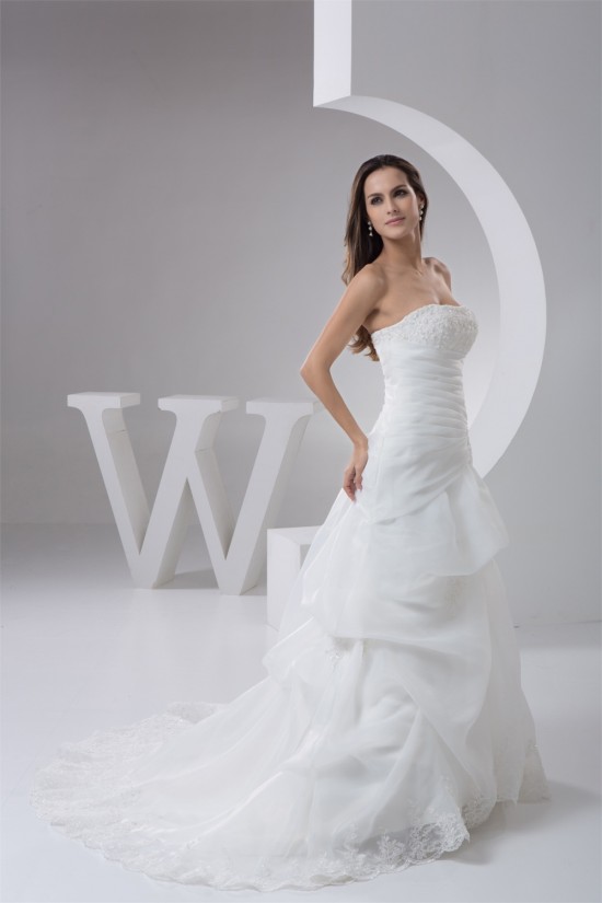 Amazing Strapless A-Line Sleeveless Satin Lace Wedding Dresses 2030589 Amazing Strapless A-Line Sleeveless Satin Lace Wedding Dresses 2030589