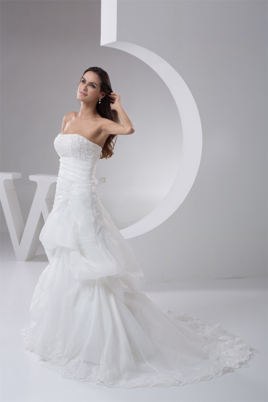 Amazing Strapless A-Line Sleeveless Satin Lace Wedding Dresses 2030589 Amazing Strapless A-Line Sleeveless Satin Lace Wedding Dresses 2030589