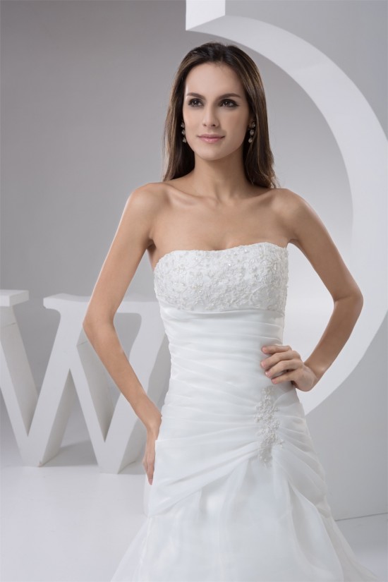 Amazing Strapless A-Line Sleeveless Satin Lace Wedding Dresses 2030589 Amazing Strapless A-Line Sleeveless Satin Lace Wedding Dresses 2030589