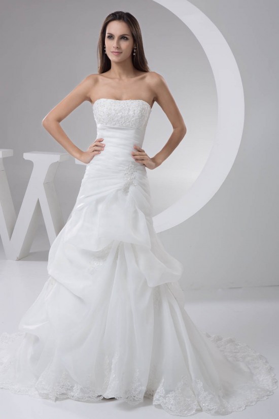 Amazing Strapless A-Line Sleeveless Satin Lace Wedding Dresses 2030589 Amazing Strapless A-Line Sleeveless Satin Lace Wedding Dresses 2030589