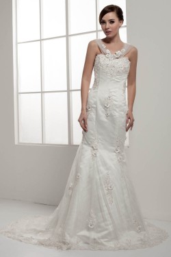 Amazing Trumpet/Mermaid Straps Satin Fine Netting Lace Wedding Dresses 2030590