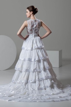 attractive High-Neck A-Line Satin Organza New Arrival Wedding Dresses 2030596