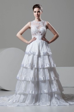 attractive High-Neck A-Line Satin Organza New Arrival Wedding Dresses 2030596