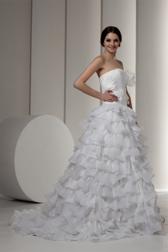 attractive Satin Strapless A-Line Sleeveless Wedding Dresses 2030597