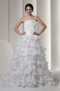 attractive Satin Strapless A-Line Sleeveless Wedding Dresses 2030597