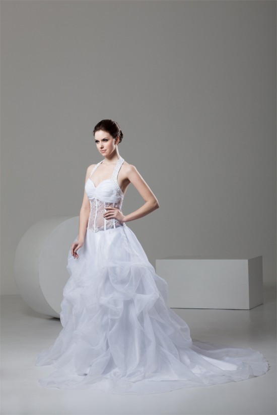 attractive Sleeveless A-Line Halter Satin Organza Wedding Dresses 2030598 attractive Sleeveless A-Line Halter Satin Organza Wedding Dresses 2030598