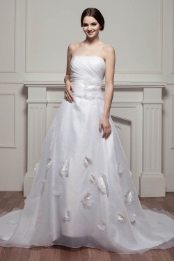 attractive Strapless Sleeveless Satin A-Line Wedding Dresses 2030599