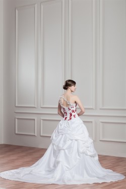 Ball Gown Organza Taffeta Sleeveless One-Shoulder Wedding Dresses 2030601