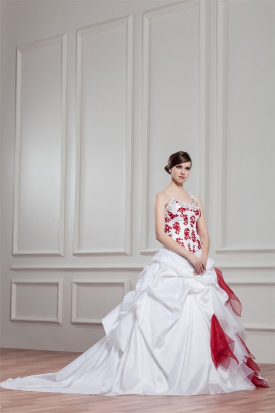 Ball Gown Organza Taffeta Sleeveless One-Shoulder Wedding Dresses 2030601 Ball Gown Organza Taffeta Sleeveless One-Shoulder Wedding Dresses 2030601