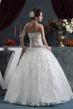 Ball Gown Sleeveless Satin Organza Fine Netting Lace Wedding Dresses 2030607